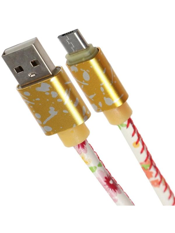 Кабель LuazON, microUSB - USB, 2.4 A, 1 м, оплётка экокожа, МИКС