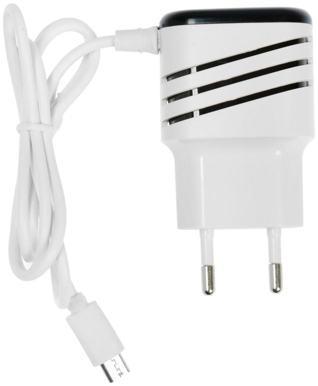 Сетевое зарядное устройство LuazON LCC-24, 2 USB, microUSB, 1 A, 1 м, черно-белое