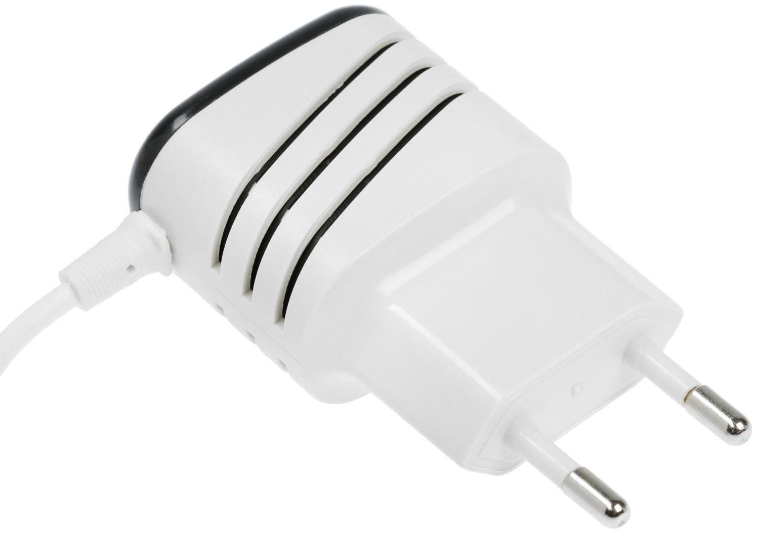 Сетевое зарядное устройство LuazON LCC-24, 2 USB, microUSB, 1 A, 1 м, черно-белое