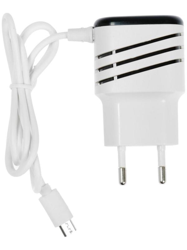Сетевое зарядное устройство LuazON LCC-24, 2 USB, microUSB, 1 A, 1 м, черно-белое