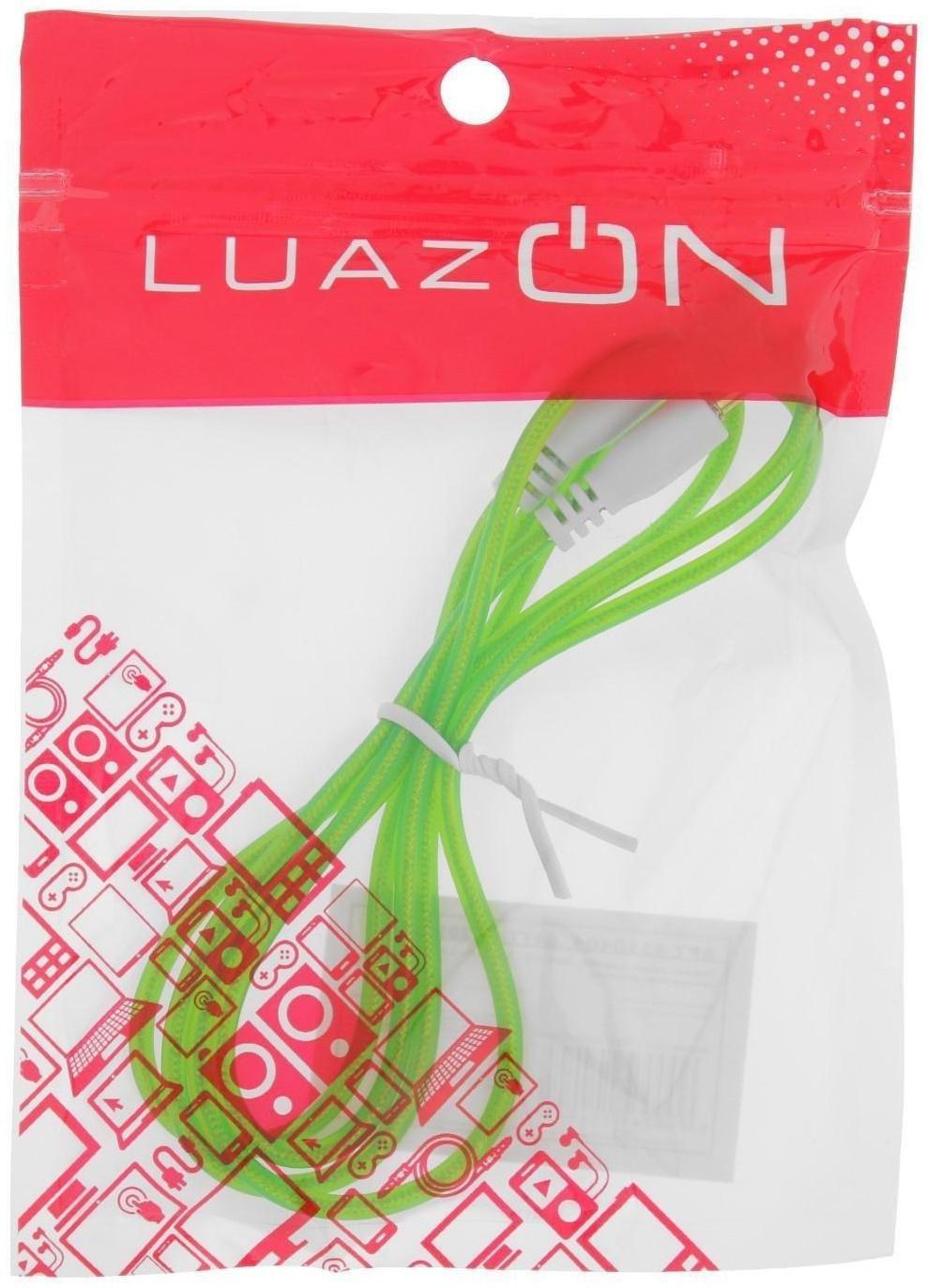 Кабель аудио AUX LuazON, Jack 3.5 мм(m)-Jack 3.5 мм(m), прозрачная оплетка, 1 м, зелёный