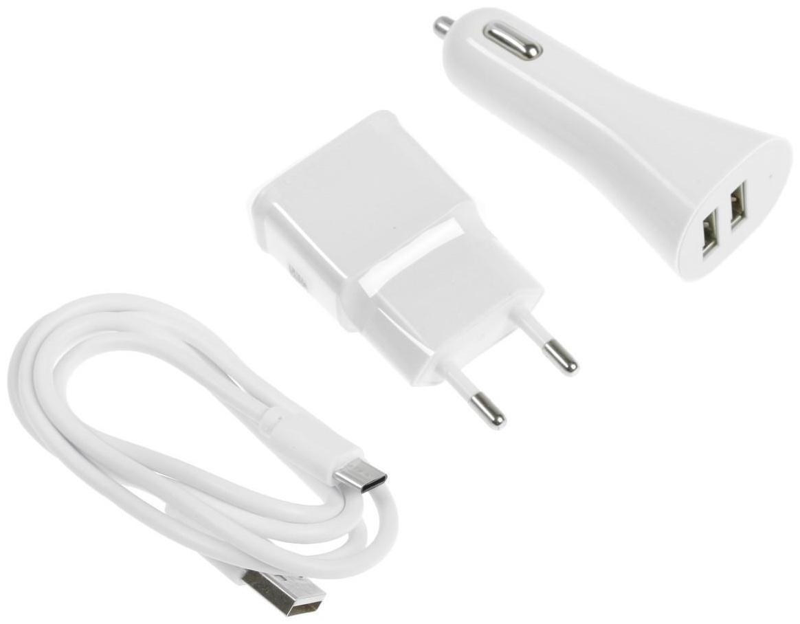 Комплект для зарядки 3 в 1 LuazON UC-30, АЗУ 2.1/1А, Type-C 1A, 1 м, СЗУ 1A, белый