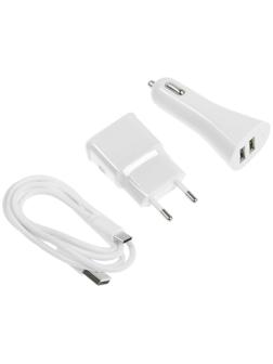 Комплект для зарядки 3 в 1 LuazON UC-30, АЗУ 2.1/1А, Type-C 1A, 1 м, СЗУ 1A, белый
