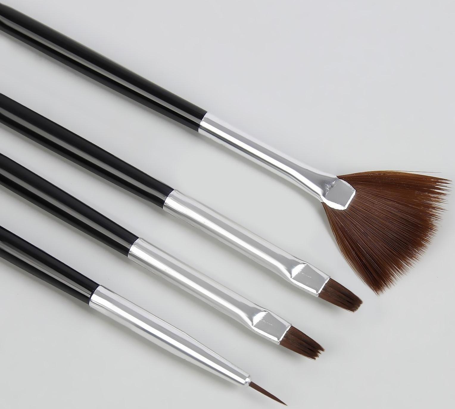 Набор кистей для наращивания и дизайна ногтей, 4 шт, 18,5 см, цвет чёрный