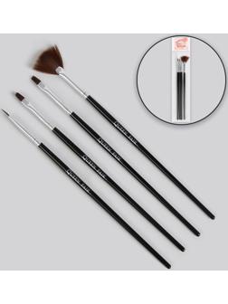 Набор кистей для наращивания и дизайна ногтей, 4 шт, 18,5 см, цвет чёрный