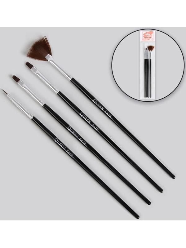 Набор кистей для наращивания и дизайна ногтей, 4 шт, 18,5 см, цвет чёрный