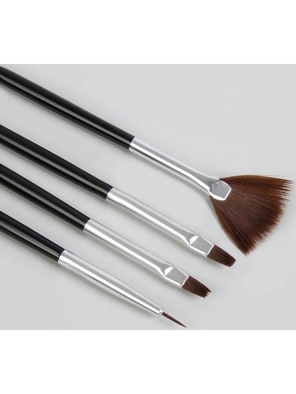 Набор кистей для наращивания и дизайна ногтей, 4 шт, 18,5 см, цвет чёрный