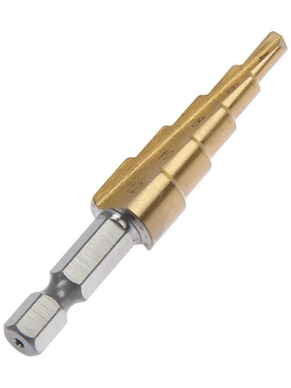 Сверло ступенчатое ТУНДРА, HSS, TiN, шестигранный хвостовик, 4 - 12 мм