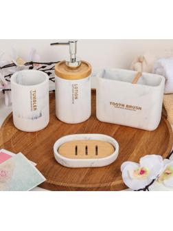 Набор аксессуаров для ванной комнаты «Стиль», 4 предмета (мыльница, дозатор для мыла, 2 стакана)