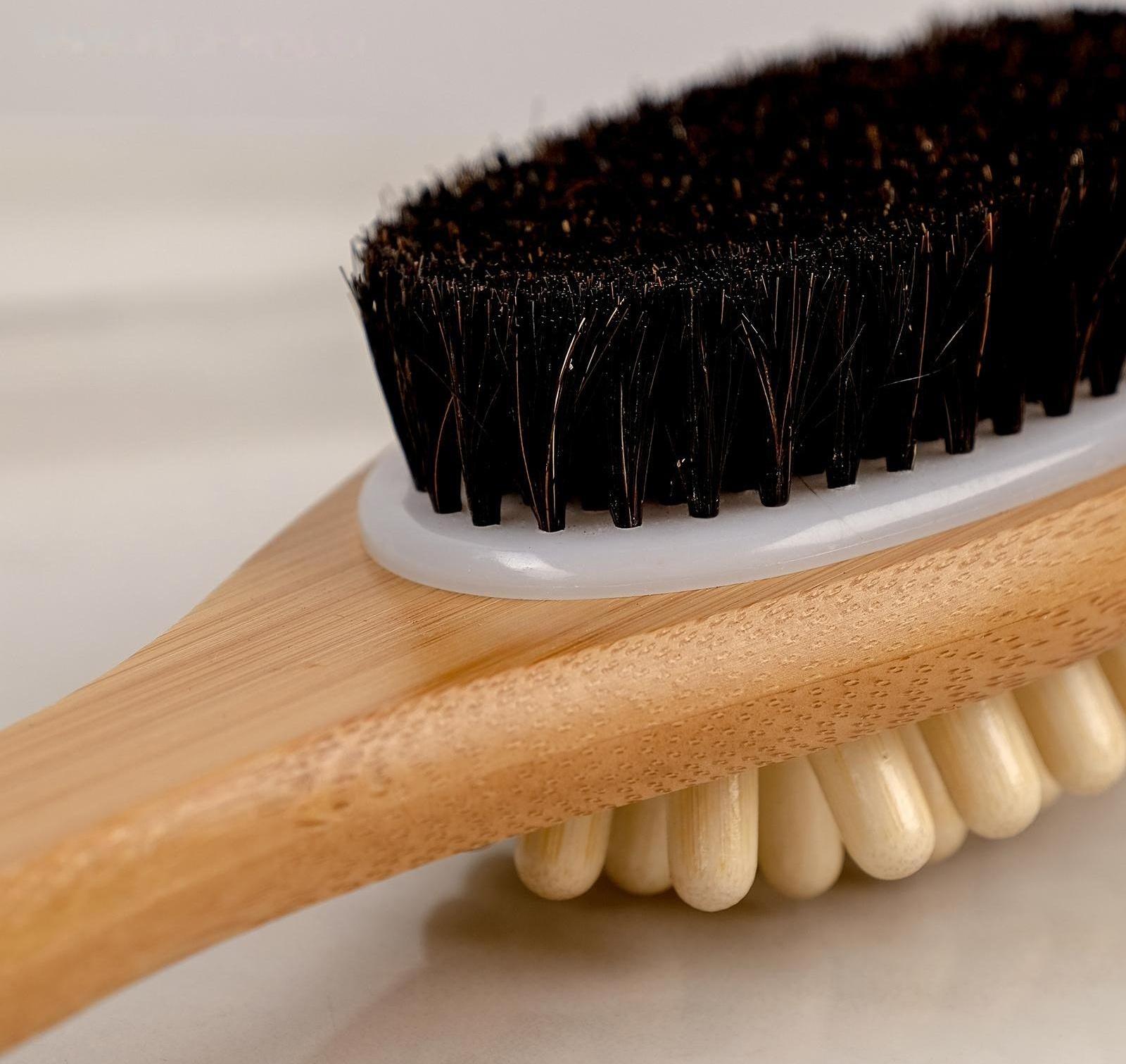 Щётка массажная для тела Доляна, с ручкой и массажёром, натуральная щетина