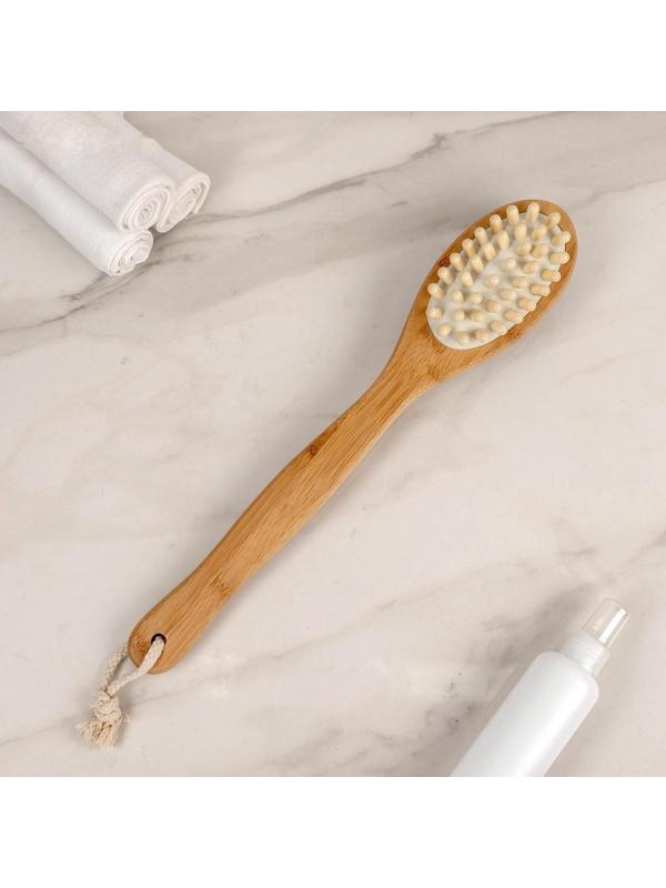 Щётка массажная для тела Доляна, с ручкой и массажёром, натуральная щетина