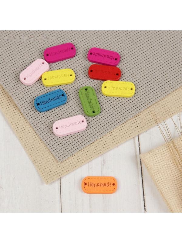 Набор нашивок из дерева «Hand made», 2,4 × 1,2 см, 10 шт, цвет МИКС