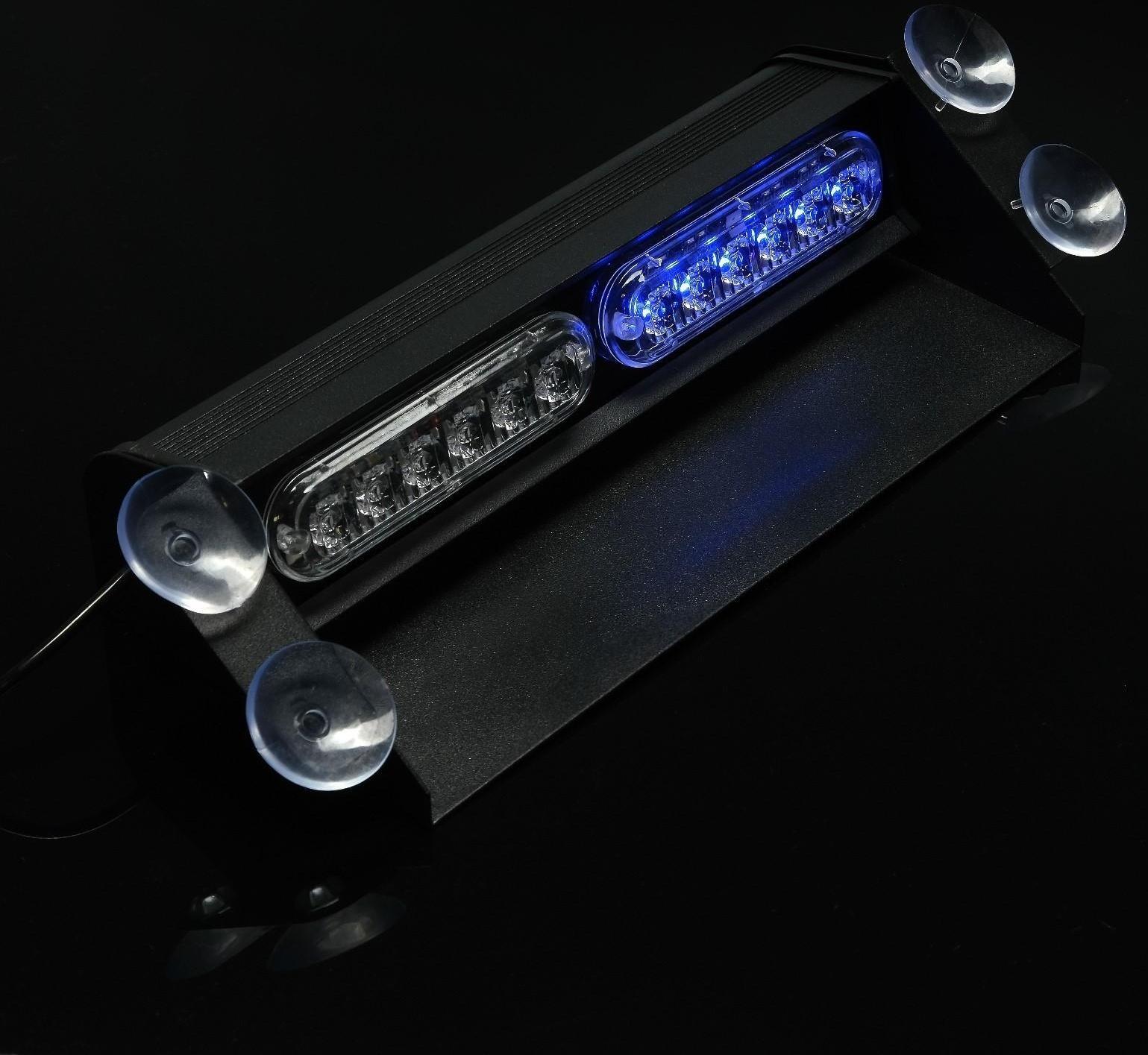 Сигнальный стробоскоп под лобовое стекло 12 LED, 12В, 9 режимов, красно-синий