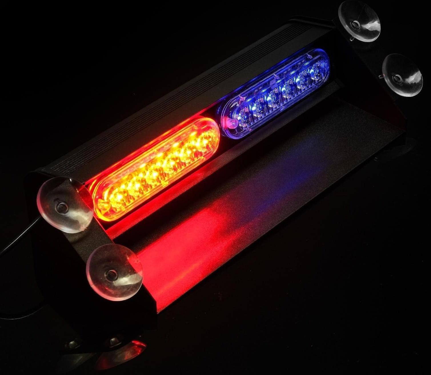 Сигнальный стробоскоп под лобовое стекло 12 LED, 12В, 9 режимов, красно-синий