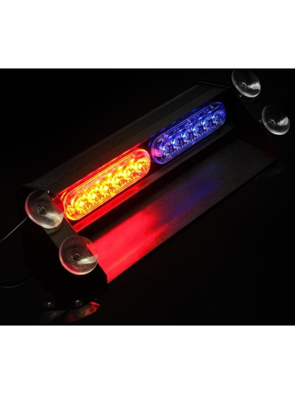 Сигнальный стробоскоп под лобовое стекло 12 LED, 12В, 9 режимов, красно-синий