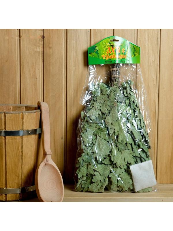 Веник для бани дубовый с чабрецом, в индивидуальной упаковке