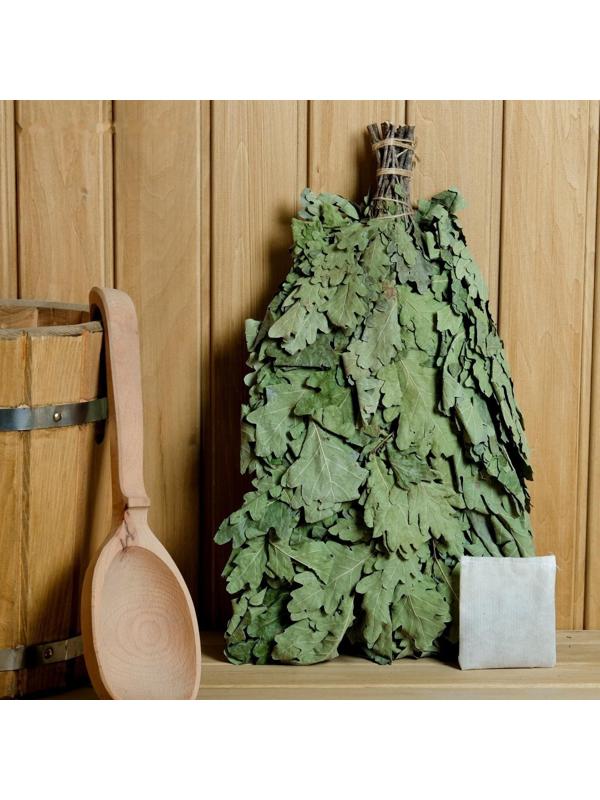 Веник для бани дубовый с чабрецом, в индивидуальной упаковке