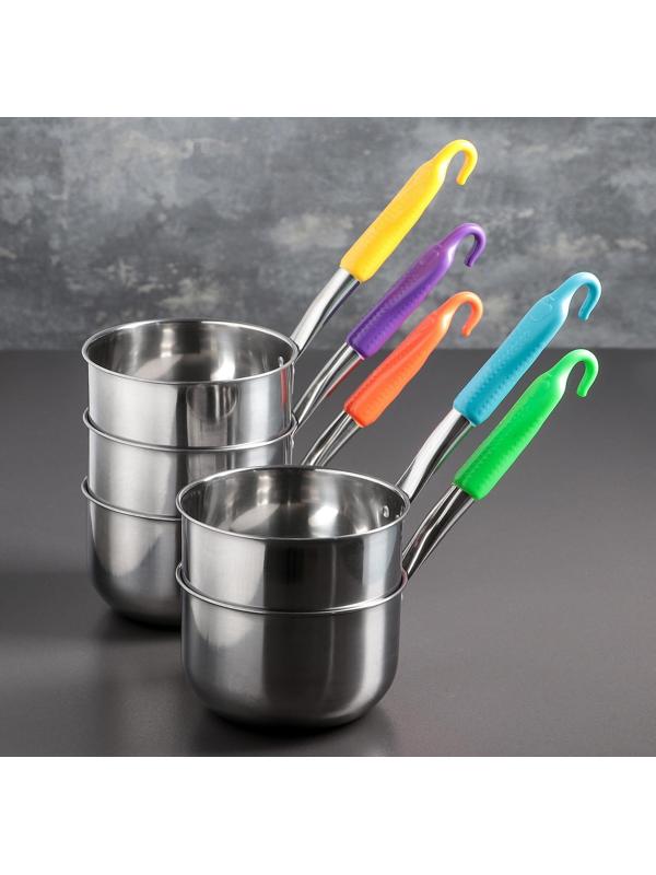 Ковш из нержавеющей стали, 1 л, пластиковая ручка, цвет ручки МИКС