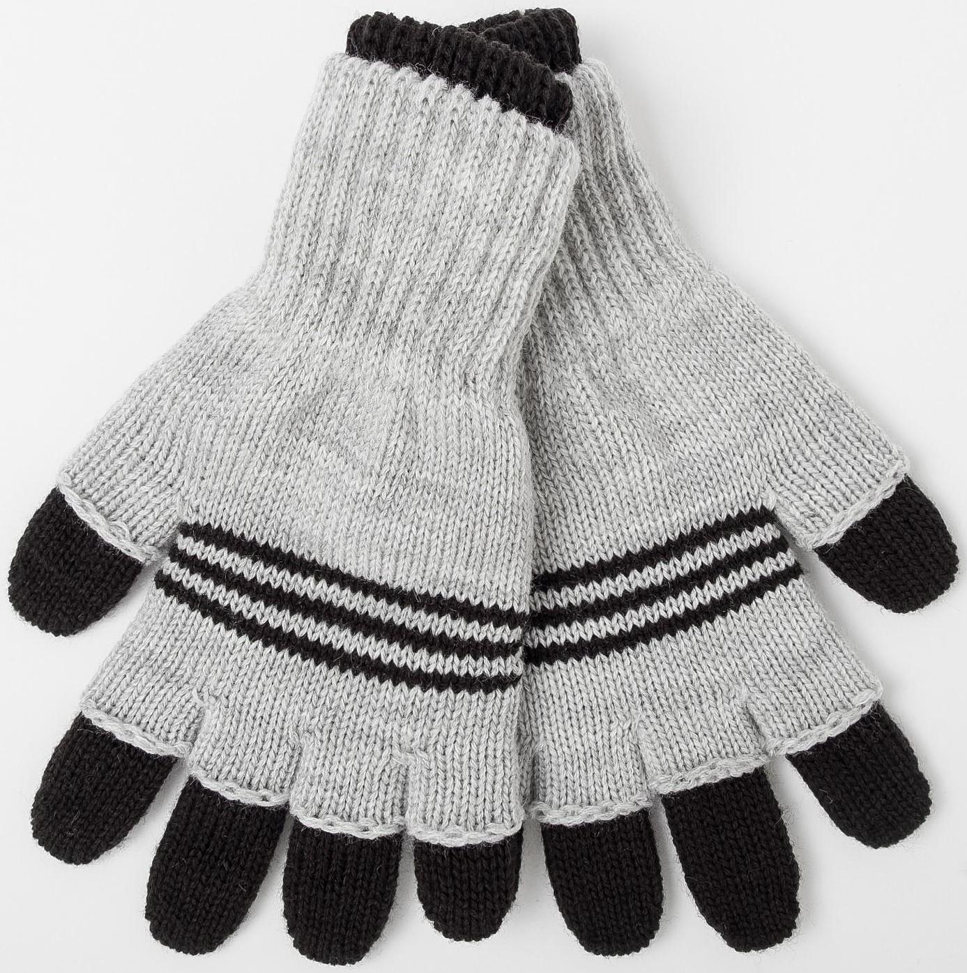 Перчатки детские двойные, чёрный/серый, размер 16