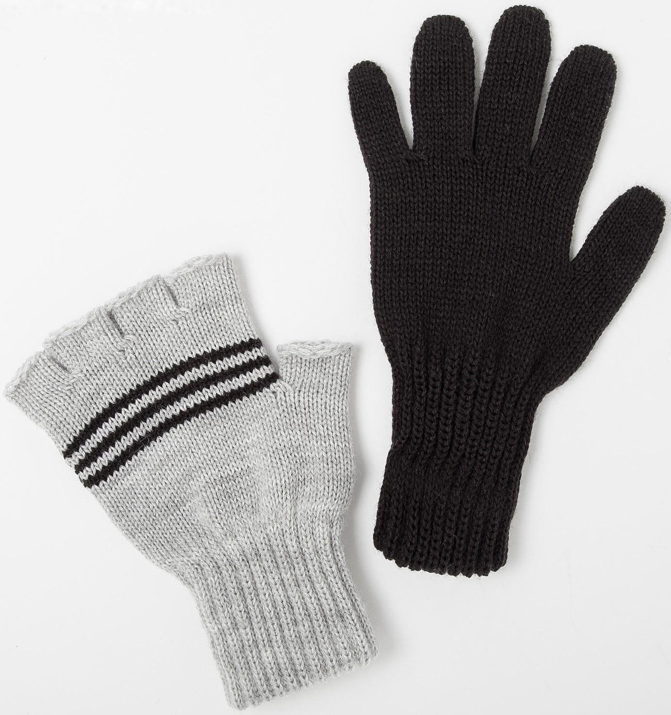 Перчатки детские двойные, чёрный/серый, размер 16