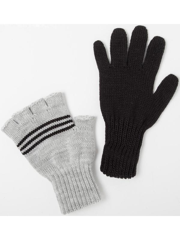 Перчатки детские двойные, чёрный/серый, размер 16