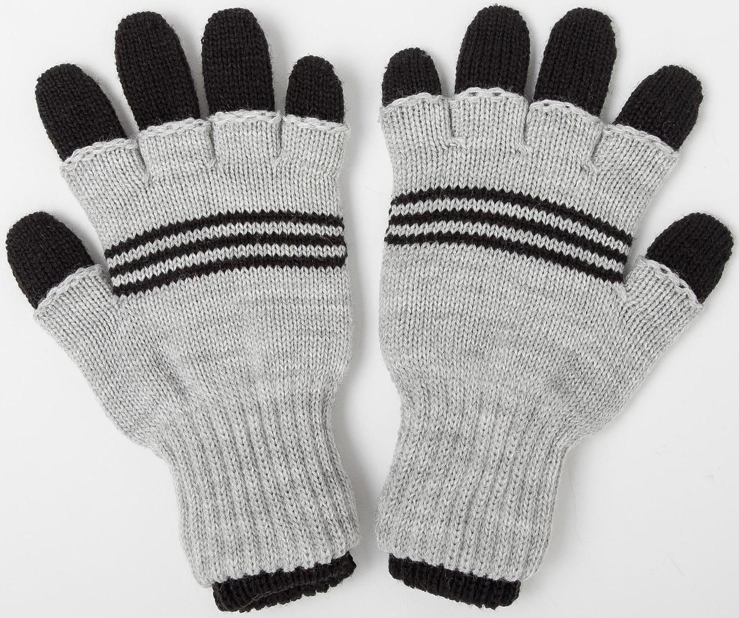 Перчатки детские двойные, чёрный/серый, размер 17