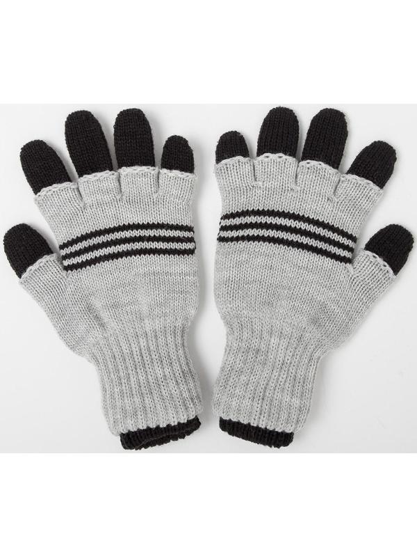 Перчатки детские двойные, чёрный/серый, размер 17