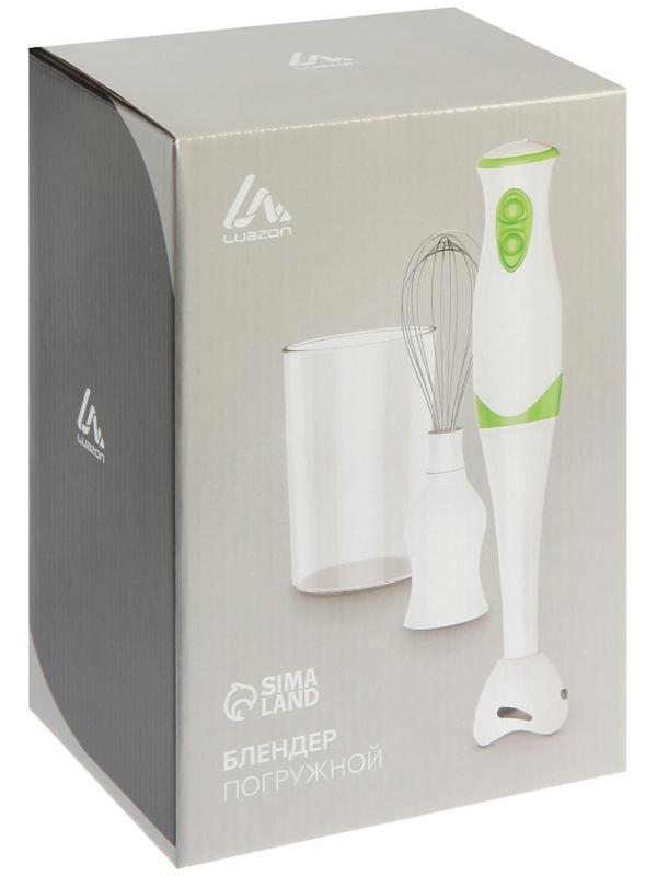 Блендер Luazon LBR-26, погружной, 300 Вт, 0.6 л, 2 скорости, бело-зеленый