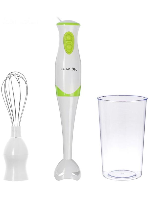 Блендер Luazon LBR-26, погружной, 300 Вт, 0.6 л, 2 скорости, бело-зеленый