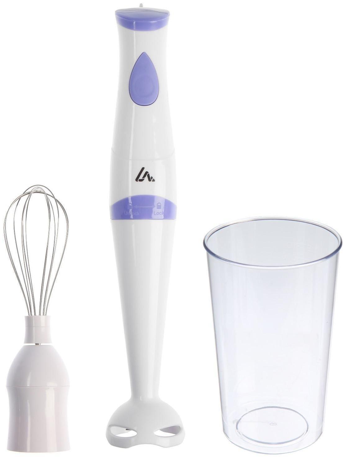 Блендер Luazon LBR-24, погружной, 250 Вт, 0.6 л, 1 скорость, бело-фиолетовый