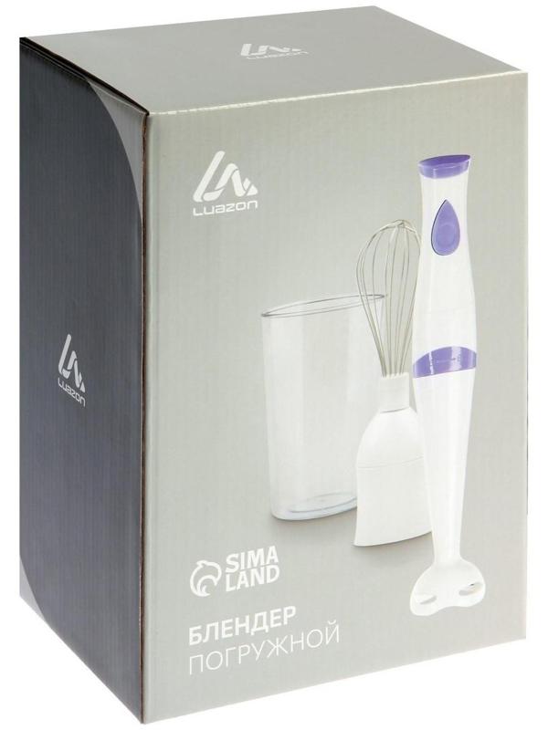 Блендер Luazon LBR-24, погружной, 250 Вт, 0.6 л, 1 скорость, бело-фиолетовый