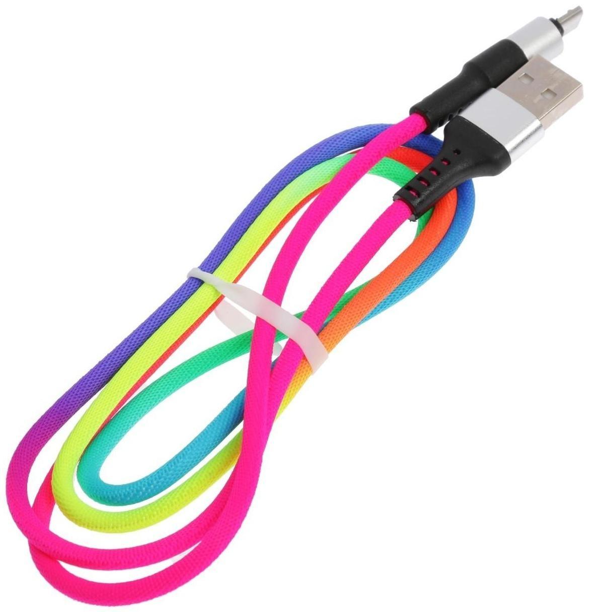 Кабель LuazON, microUSB - USB, 2 A, 1 м, оплётка нейлон, разноцветный