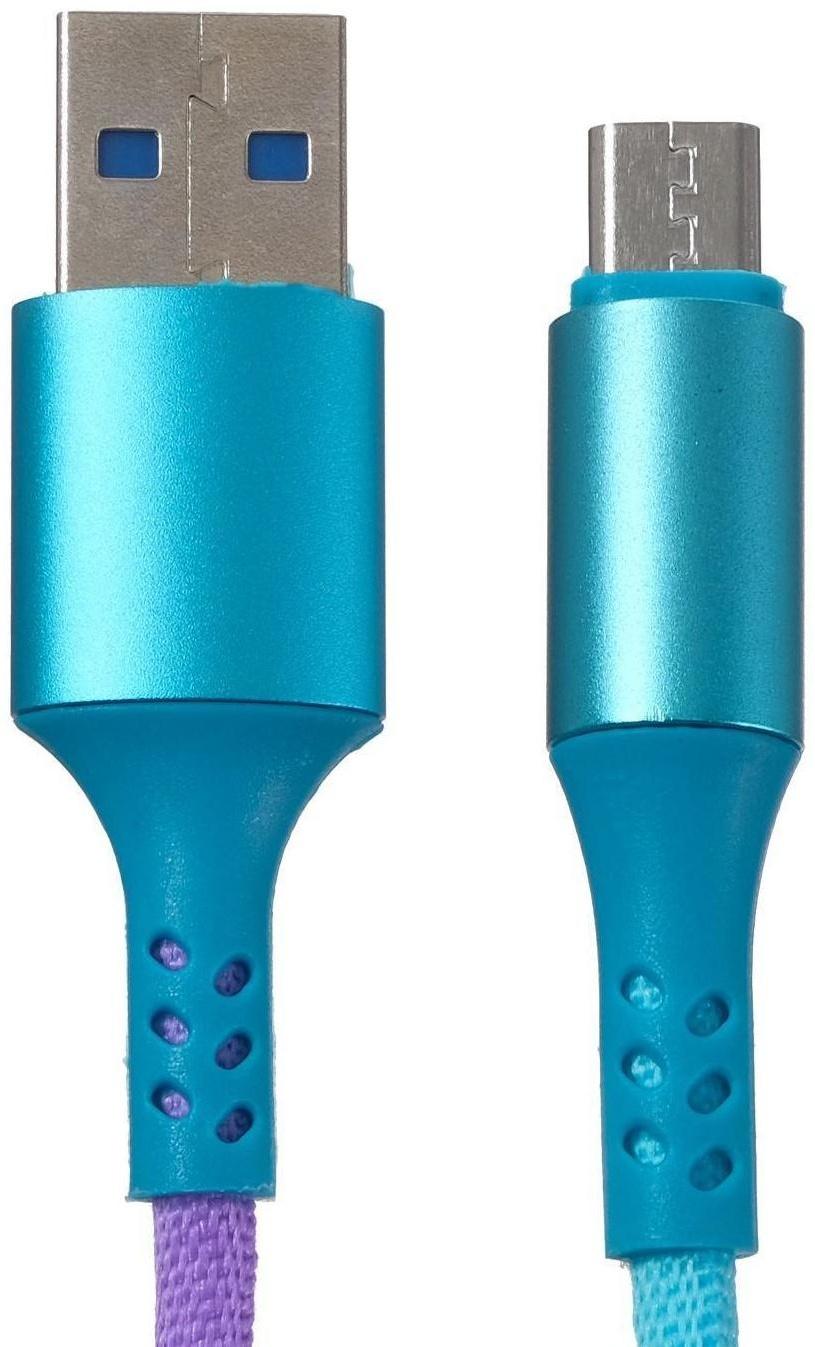 Кабель LuazON, microUSB - USB, 2 A, 1 м, оплётка нейлон, разноцветный