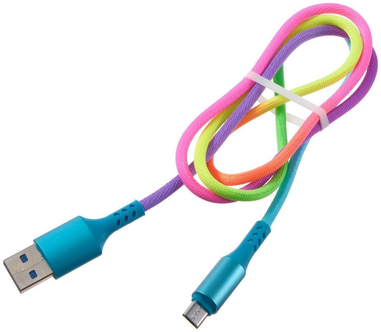 Кабель LuazON, microUSB - USB, 2 A, 1 м, оплётка нейлон, разноцветный