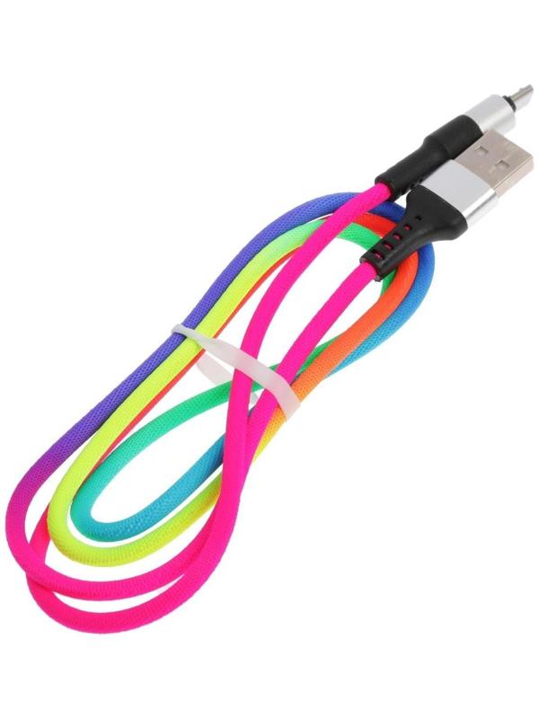 Кабель LuazON, microUSB - USB, 2 A, 1 м, оплётка нейлон, разноцветный