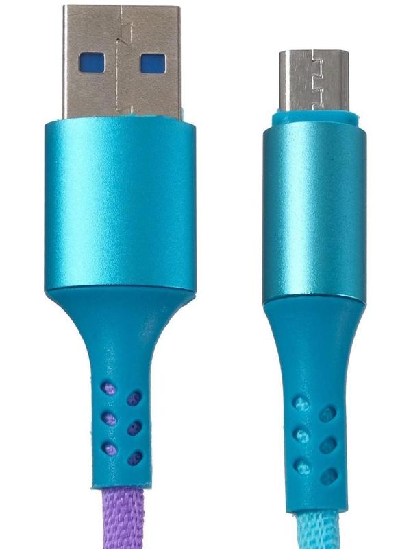 Кабель LuazON, microUSB - USB, 2 A, 1 м, оплётка нейлон, разноцветный