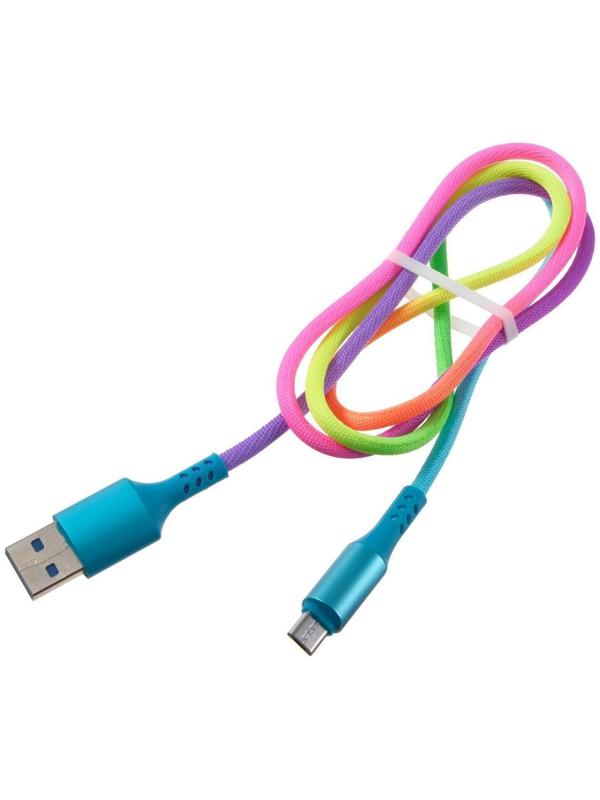 Кабель LuazON, microUSB - USB, 2 A, 1 м, оплётка нейлон, разноцветный