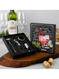 Подарочный набор штопор, аэратор, каплеуловитель, термометр «Merlot»