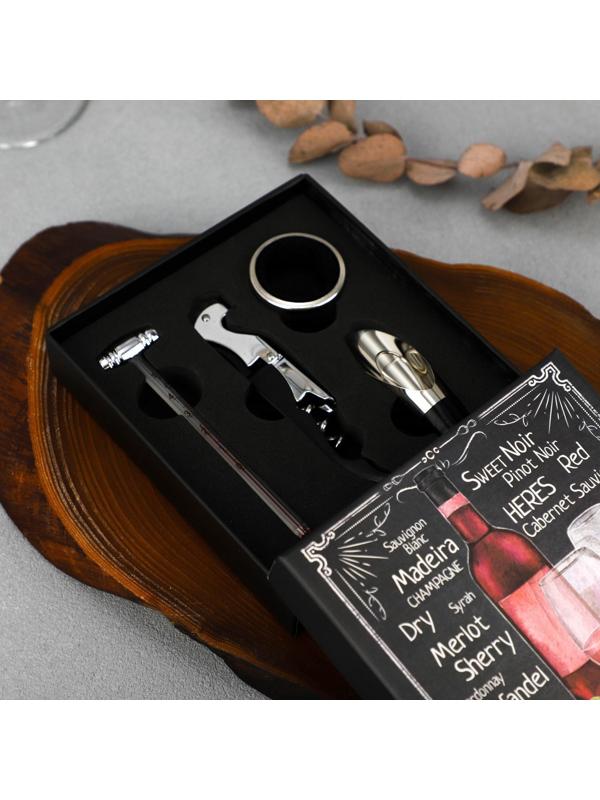 Подарочный набор штопор, аэратор, каплеуловитель, термометр «Merlot»