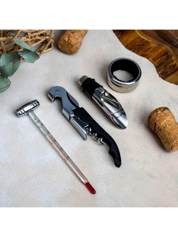 Подарочный набор штопор, аэратор, каплеуловитель, термометр «Merlot»