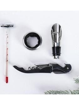Подарочный набор штопор, аэратор, каплеуловитель, термометр «Tools»