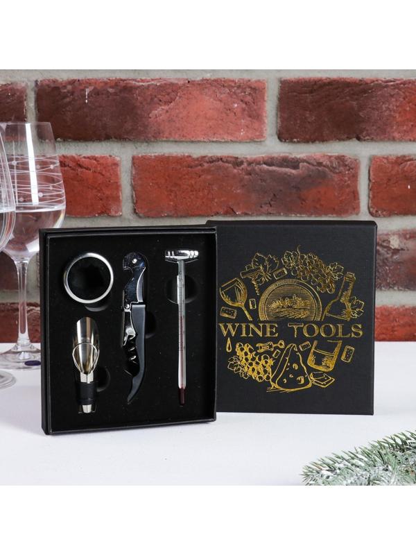 Подарочный набор штопор, аэратор, каплеуловитель, термометр «Tools»