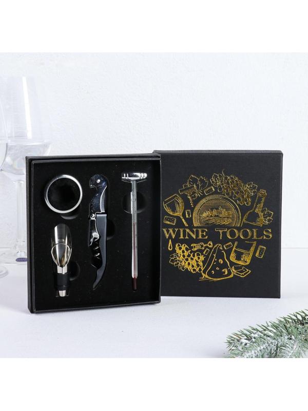 Подарочный набор штопор, аэратор, каплеуловитель, термометр «Tools»