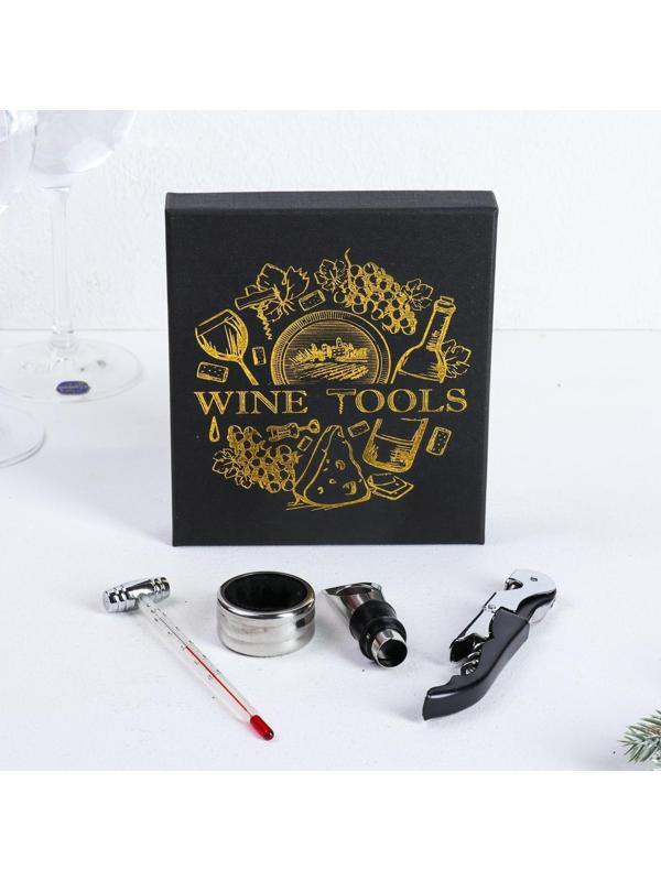 Подарочный набор штопор, аэратор, каплеуловитель, термометр «Tools»