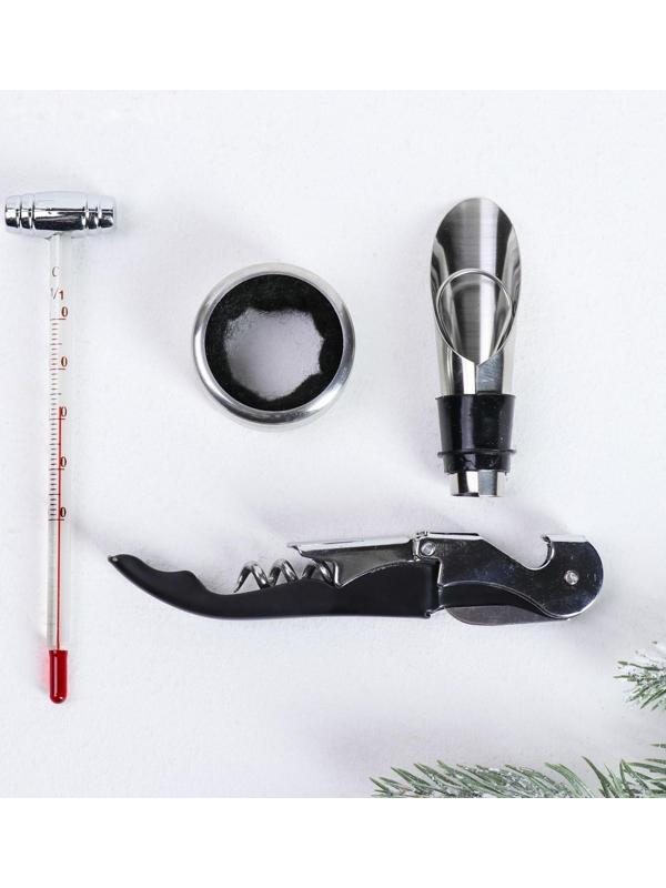 Подарочный набор штопор, аэратор, каплеуловитель, термометр «Tools»