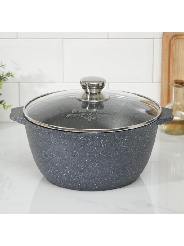 Набор посуды №1 «Гранит», 3 предмета: сковорода d=26 см, ковш 1,7 л, кастрюля 5 л, крышки, антипригарное покрытие