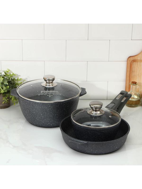 Набор посуды №1 «Гранит», 3 предмета: сковорода d=26 см, ковш 1,7 л, кастрюля 5 л, крышки, антипригарное покрытие