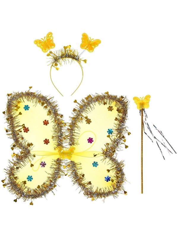 Карнавальный набор «Бабочка», 3 предмета: крылья, ободок, жезл, цвет золотой