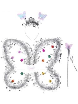 Карнавальный набор «Бабочка», 3 предмета: крылья, ободок, жезл, цвет серебряный