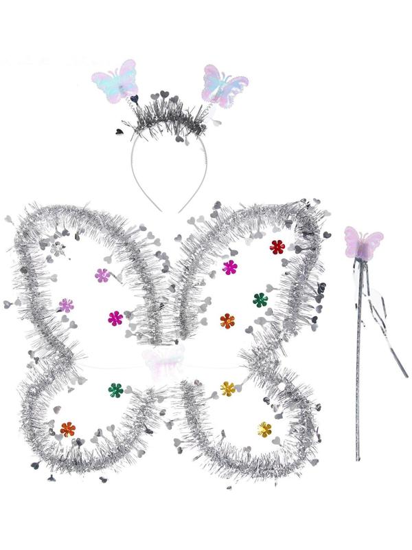 Карнавальный набор «Бабочка», 3 предмета: крылья, ободок, жезл, цвет серебряный